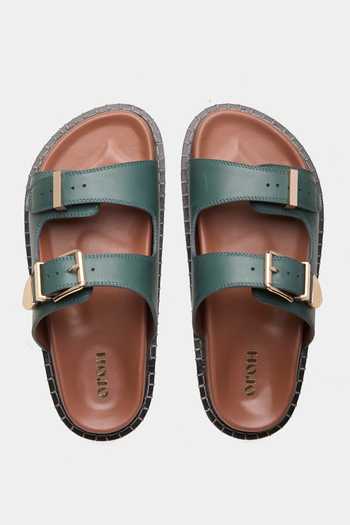 Shop_Oroh_Green Modica Double Buckle Flats _at_Aza_Fashions