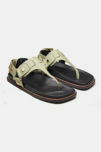 Shop Oroh Green Edinburgh Metallic Buckle Strapped Sandals at Aza Fashions Shop_Oroh_Green Edinburgh Metallic Buckle Strapped Sandals_at_Aza_Fashions