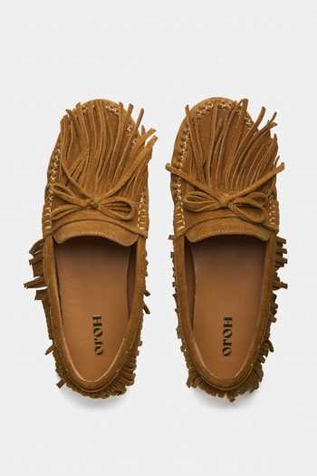 Shop_Oroh_Brown Cyra Fringed Moccasin Loafers _at_Aza_Fashions