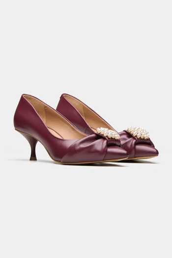 Shop_Oroh_Maroon Huddersfield Pearl Brooch Kitten Heels _at_Aza_Fashions