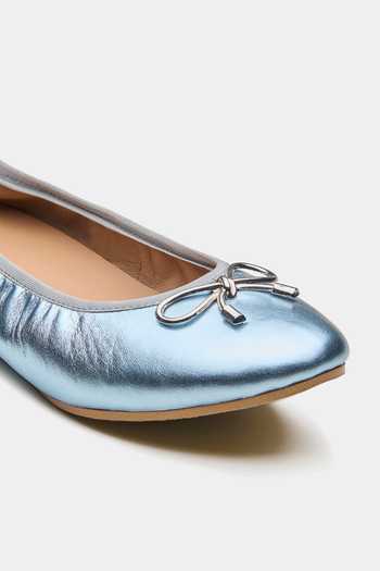 Oroh_Blue Harrogate Metal Bow Trim Ballerinas _at_Aza_Fashions