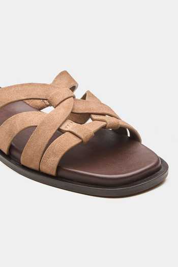 Oroh_Beige Orion Multi Strap Flat Slides _at_Aza_Fashions