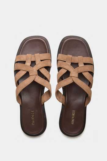 Shop_Oroh_Beige Orion Multi Strap Flat Slides _at_Aza_Fashions