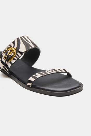 Oroh_Black Lunara Zebra Print Dual Strap Flats _at_Aza_Fashions