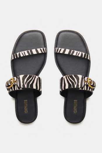 Shop_Oroh_Black Lunara Zebra Print Dual Strap Flats _at_Aza_Fashions