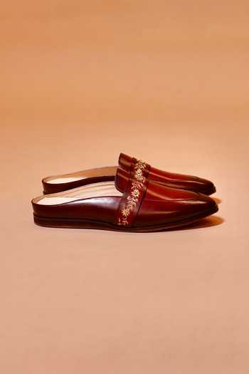 Dmodot_Maroon Hoffler Ricamo Rosso Leather Mules _Online_at_Aza_Fashions