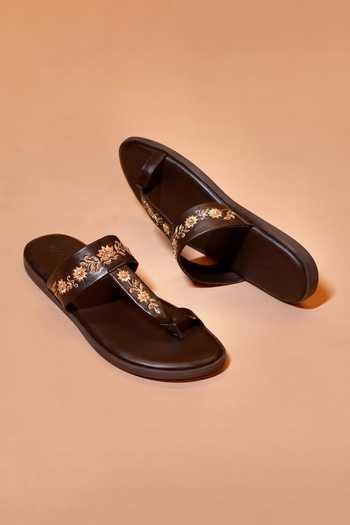 Shop_Dmodot_Brown Pelle Ricamo Bruno Embroidered Sandals _at_Aza_Fashions