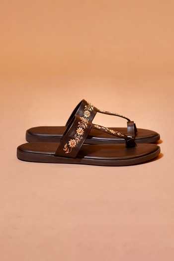 Dmodot_Brown Pelle Ricamo Bruno Embroidered Sandals _Online_at_Aza_Fashions