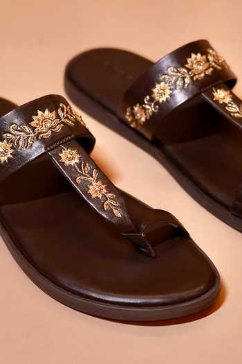 Buy_Dmodot_Brown Pelle Ricamo Bruno Embroidered Sandals _Online_at_Aza_Fashions