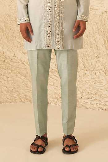 Shreyansh Designs_Blue Silk, Cotton Nyro Mirror Embroidered Ombre Kurta Set _Online_at_Aza_Fashions