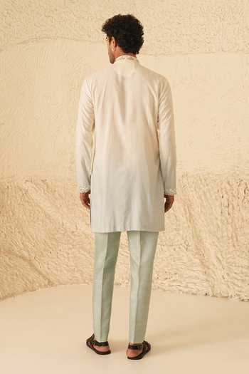 Shop_Shreyansh Designs_Blue Silk, Cotton Nyro Mirror Embroidered Ombre Kurta Set _at_Aza_Fashions