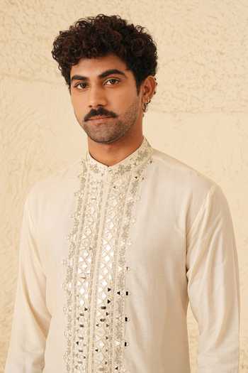 Shop_Shreyansh Designs_Blue Silk, Cotton Nyro Mirror Embroidered Ombre Kurta Set _Online_at_Aza_Fashions