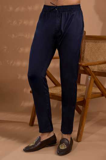 Spring Break_Blue Cotton Satin Kurta And Pant Set _Online_at_Aza_Fashions