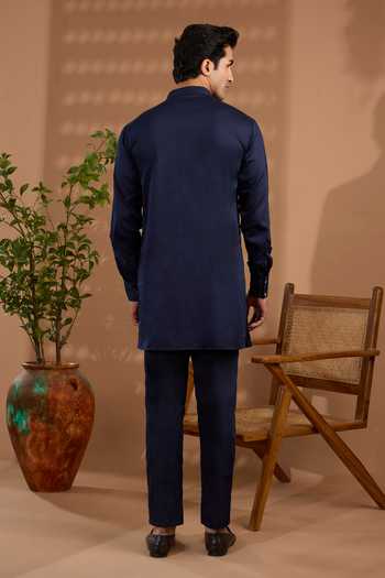 Shop_Spring Break_Blue Cotton Satin Kurta And Pant Set _at_Aza_Fashions