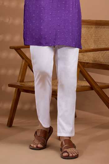 SPRING BREAK_Purple Silk, Cotton Embroidered Kurta And Pant Set _Online_at_Aza_Fashions