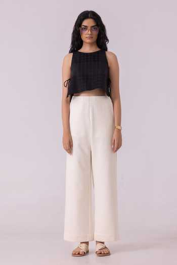 The Summer House_Off White Handloom Cotton, Denim Smith Pant _Online