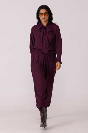 The Summer House_Wine Satin Sonja Barrel Pant _Online