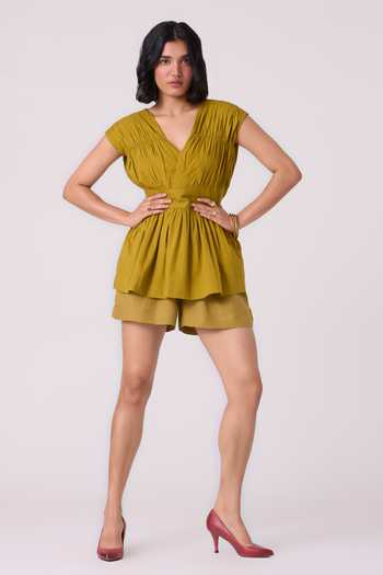 The Summer House_Green Linen Maxim Pleated Shorts _Online
