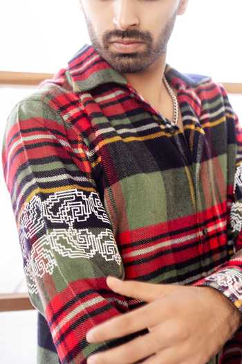 Buy_Rohit Doshi_Multicolor Cotton Handle With Care Checkered Shirt _Online_at_Aza_Fashions