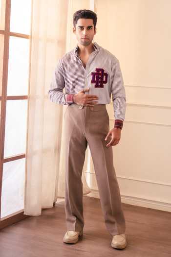 Shop_Rohit Doshi_Brown Cotton All Mix Roll Checkered Shirt _at_Aza_Fashions