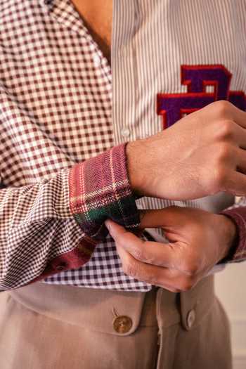 Rohit Doshi_Brown Cotton All Mix Roll Checkered Shirt _Online_at_Aza_Fashions