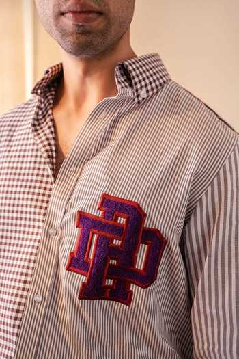 Buy_Rohit Doshi_Brown Cotton All Mix Roll Checkered Shirt _Online_at_Aza_Fashions