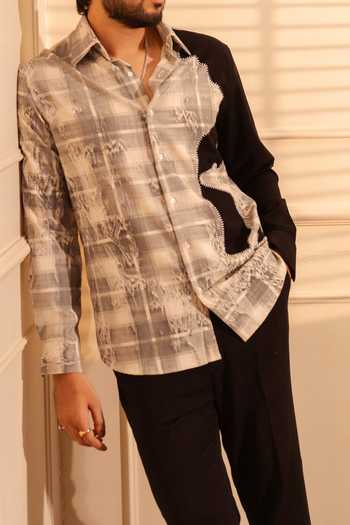 ROHIT DOSHI_Grey Polyester Amoeba Color Block Shirt _Online_at_Aza_Fashions