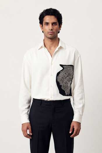Rohit Doshi_Off White Polyester Erode Placed Patch Pattern Shirt _Online_at_Aza_Fashions
