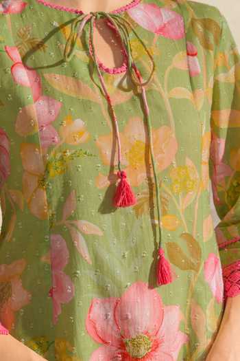 Buy_Dohr India_Green Cotton, Silk Round Neck Vanya Printed Kurta Pant Set 