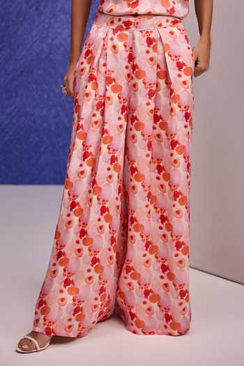 Buy_Tara And I_Red Silk Organza Aquarelle Print Flared Pant _Online_at_Aza_Fashions