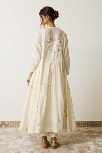 Shop_Rhua_Ivory Handloom Cotton Mandarin Collar Neya Kurta And Pant Set _at_Aza_Fashions