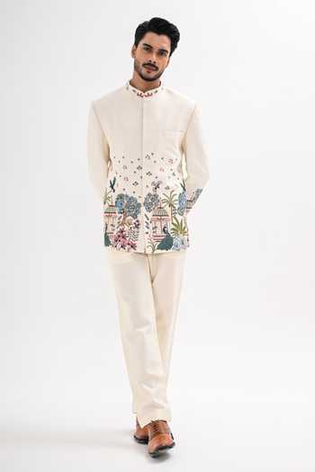 Kalpana Naik_Ivory Bemberg, Silk Embroidery Madhuban Bandhgala Set _at_Aza_Fashions