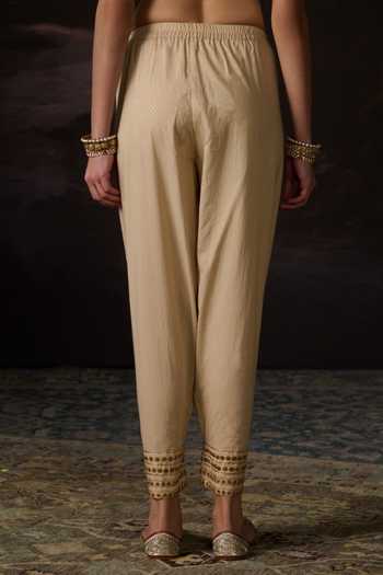 Shop_Swatti Kapoor_Gold Cotton Embroidery Kunz Woven Pant _at_Aza_Fashions