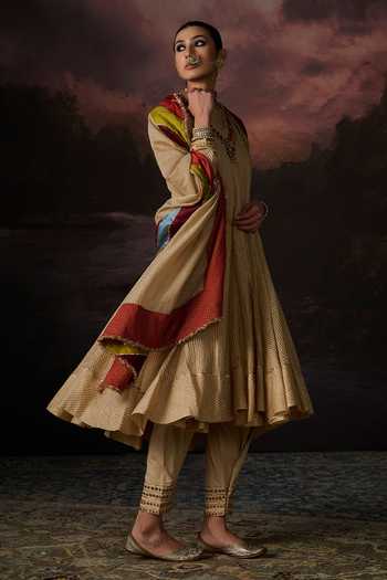 Buy_Swatti Kapoor_Gold Cotton Embroidery Kunz Woven Pant _Online
