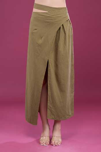 Buy_Naintara Bajaj_Yellow Linen One Shoulder Ruffled Top And Skirt Set 