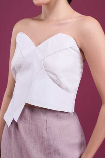 Shop_Naintara Bajaj_White Linen Sweetheart Neck Asymmetric With Skirt _Online_at_Aza_Fashions