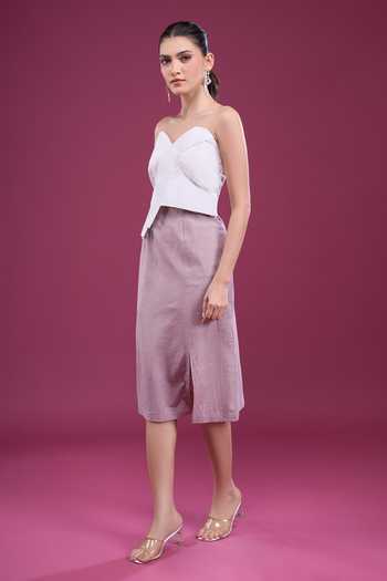 Naintara Bajaj_White Linen Sweetheart Neck Asymmetric With Skirt _at_Aza_Fashions
