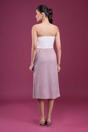 Naintara Bajaj_White Linen Sweetheart Neck Asymmetric With Skirt _Online_at_Aza_Fashions