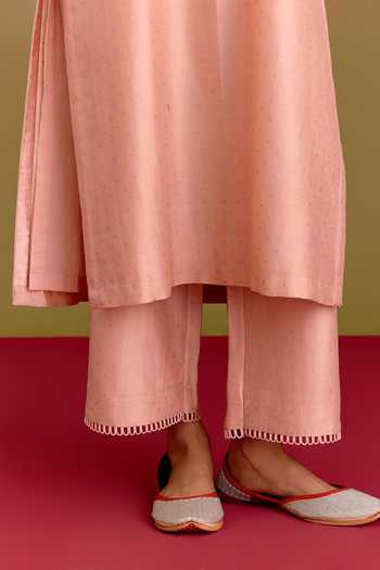 Devnaagri_Pink , Chanderi, , Kurta Set With Floral Pattern Dupatta _Online_at_Aza_Fashions