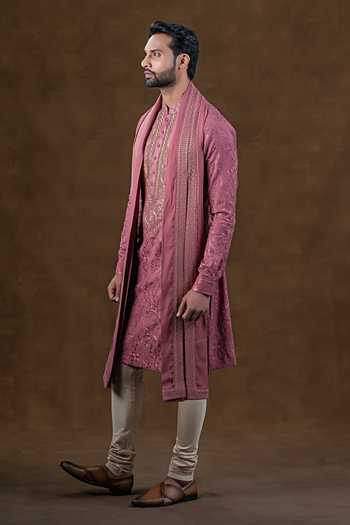 Shop_Punit Arora_Pink Silk Tonal Embroidered Kurta Set _Online_at_Aza_Fashions