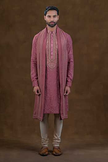 Buy_Punit Arora_Pink Silk Tonal Embroidered Kurta Set _at_Aza_Fashions