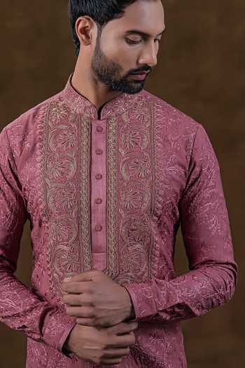 Buy_Punit Arora_Pink Silk Tonal Embroidered Kurta Set 