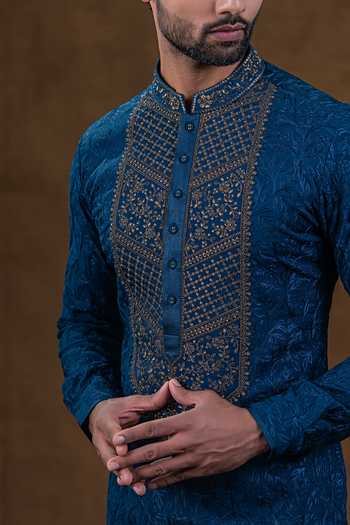 Buy_Punit Arora_Blue Silk Tonal Embroidered Kurta Set _Online