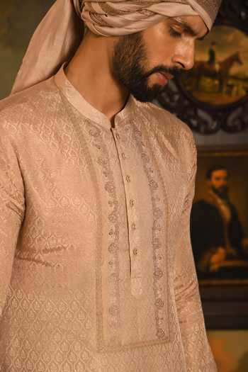 Buy_Punit Arora_Beige Silk Embroidered Sherwani Set 