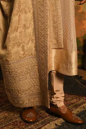 Punit Arora_Gold Silk Embroidered Sherwani Set _Online
