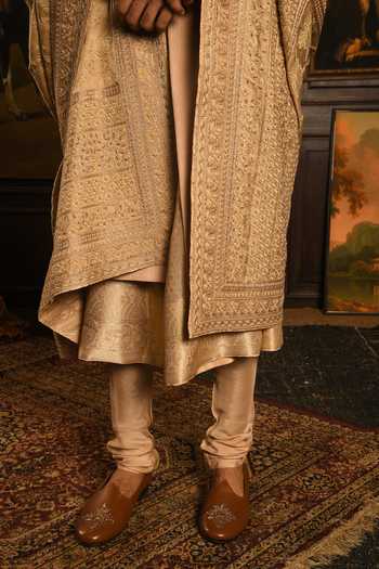 Shop_Punit Arora_Gold Silk Embroidered Sherwani Set _Online