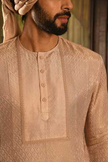 Buy_Punit Arora_Rose Gold Silk Tonal Embroidered Sherwani Set _Online