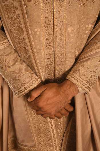 Shop_Punit Arora_Rose Gold Silk Tonal Embroidered Sherwani Set _Online
