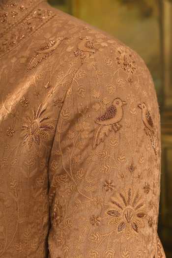 Punit Arora_Rose Gold Silk Tonal Embroidered Sherwani Set 
