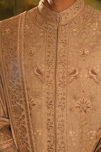 Punit Arora_Rose Gold Silk Tonal Embroidered Sherwani Set 